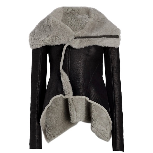 Rick Owens Black and Cream Leather Jacket - Picture 8 of 14